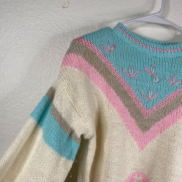 Vintage Mister Noah Sweater Multicolor Sz M Pastel Pearls Cottage Core 90's 80's - Picture 6 of 13